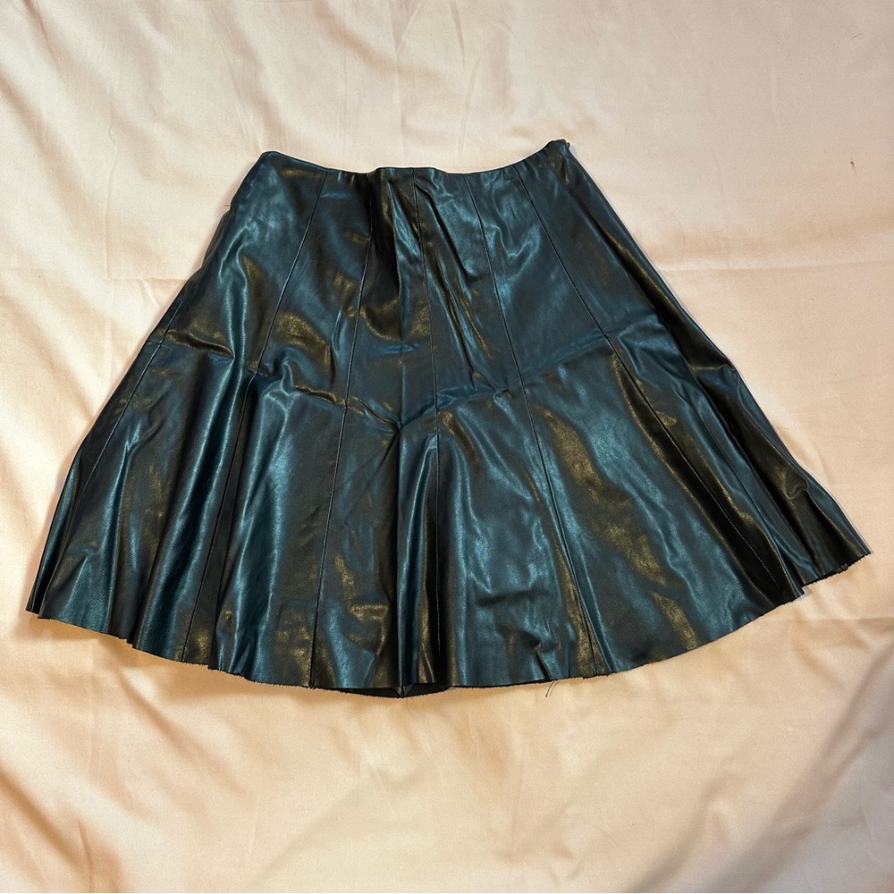 ZARA black leather pleated skirt